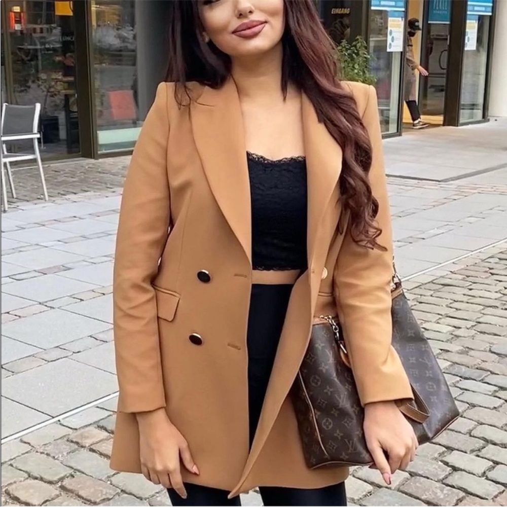 Zara Camel Double-Breasted Blazer
